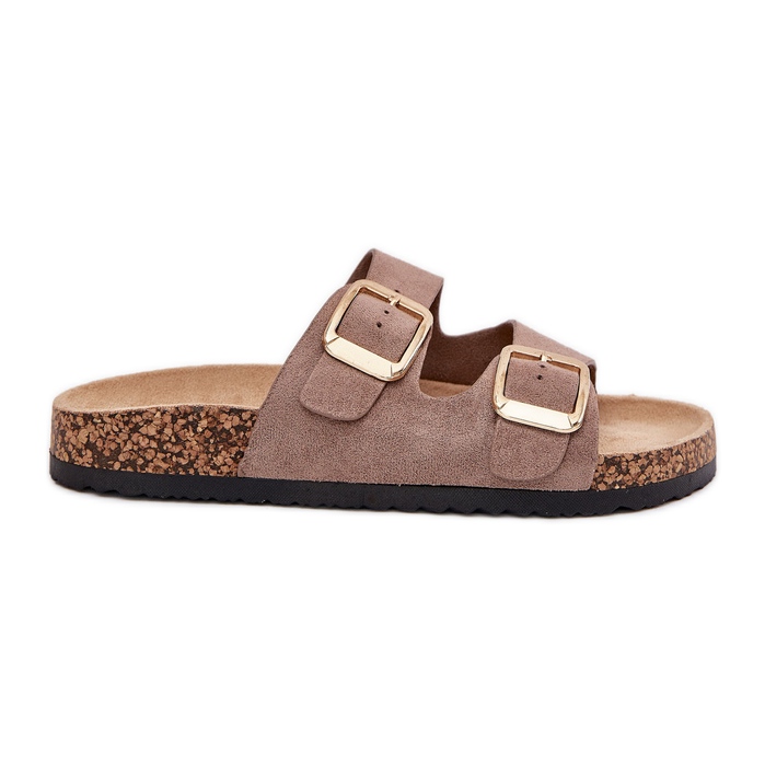 Flip -flops pentru femei cu cleme de aur din piele de căprioară Eco bej
