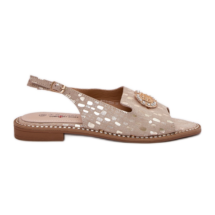 S.Barski Sandale din piele cu ornament cu toc plat de aur S.Barski Sandale din piele cu ornament cu toc plat de aur