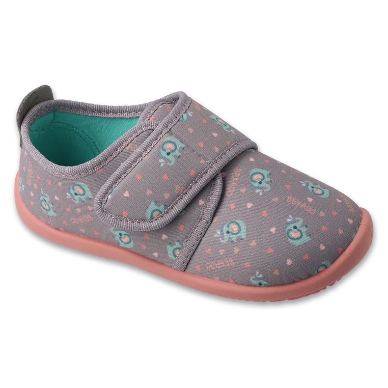 Befado Girls Slippers 902x057 Velcro cu o aplicație de elefant gri Befado Girls Slippers 902x057 Velcro cu o aplicație de elefant gri