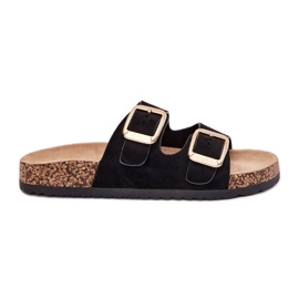 Flip -flops pentru femei cu catarame de aur din piele de piele de piele de căpară negru Flip -flops pentru femei cu catarame de aur din piele de piele de piele de căpară negru