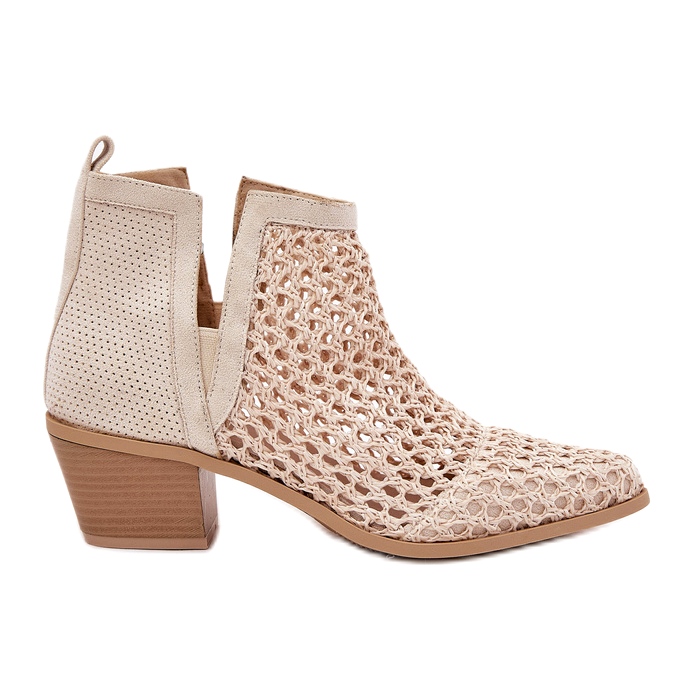 Openwork Women High Heels, cu decupaje și împletituri bej strălucitoare Openwork Women High Heels, cu decupaje și împletituri bej strălucitoare