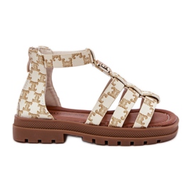 Sandale Gladiator pentru fete cu detalii de aur bej Sandale Gladiator pentru fete cu detalii de aur bej