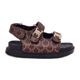 Sandale Velcro pentru copii cu detalii aurii maro Sandale Velcro pentru copii cu detalii aurii maro