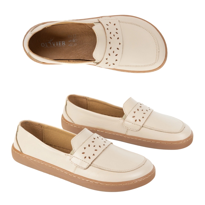 Olivier Barefoot Inga Femei Loafers cu un bej lat polonez frontal