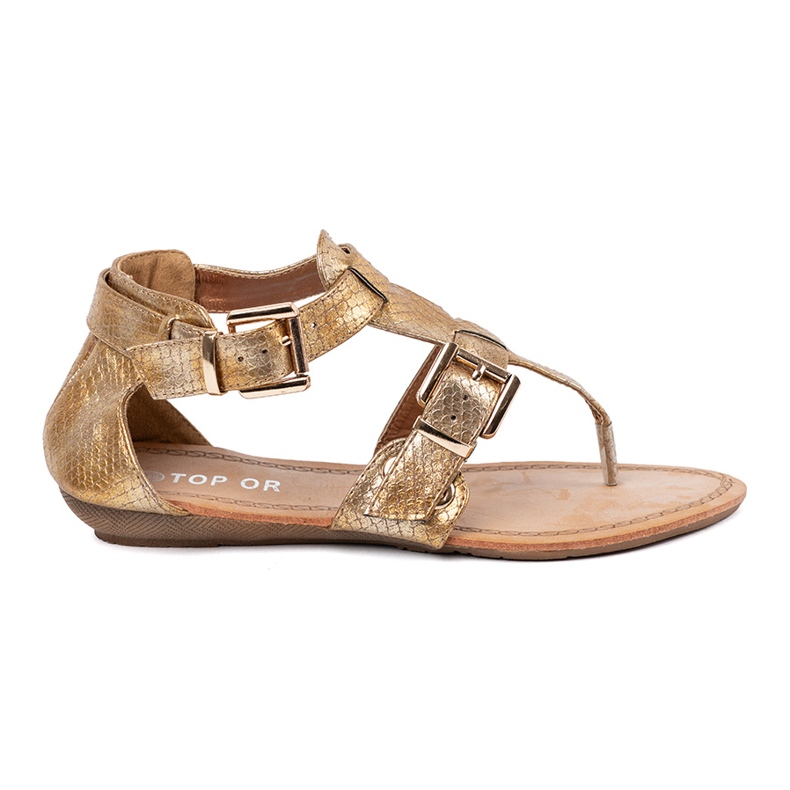 Sandale de aur în stilul japonezului cu catarame Sandale de aur în stilul japonezului cu catarame