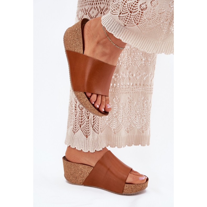 Zazoo 40291 papuci pentru femei din piele pe panouri maro plute