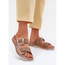 Flip -flops pentru femei cu o cataramă și velcro inblu mk000013 maro