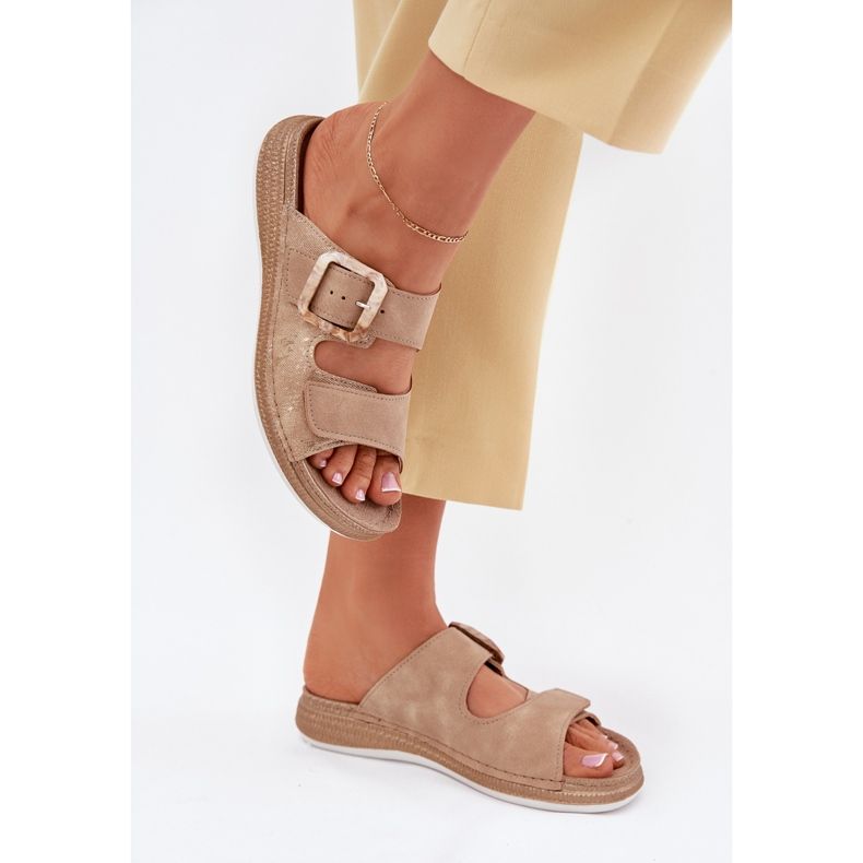 Flip -flops pentru femei cu o cataramă și velcro inblu mk000013 bej