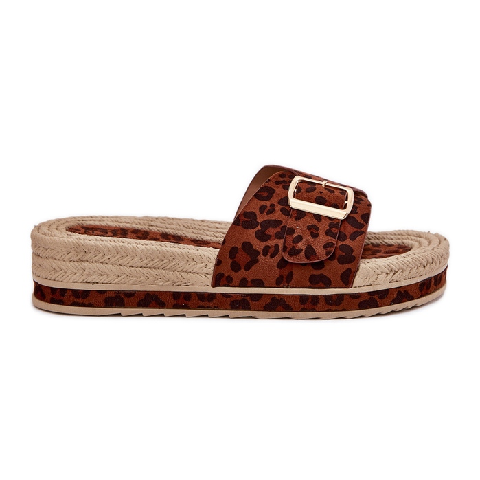 Flip -flops pentru femei pe platformă cu o cataramă de leopard auriu cu cataramă aurii maro Flip -flops pentru femei pe platformă cu o cataramă de leopard auriu cu cataramă aurii maro