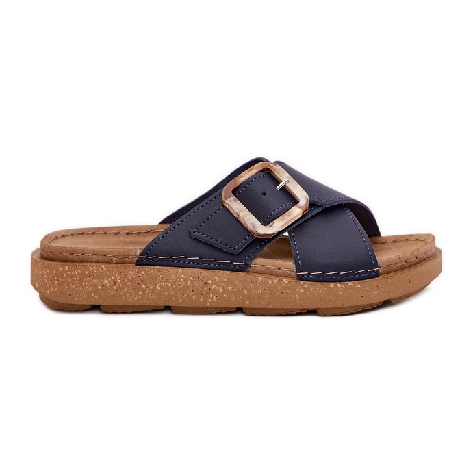 Flip -flops din piele feminină cu Inblu Ed0003IU Blue Navy albastru Flip -flops din piele feminină cu Inblu Ed0003IU Blue Navy albastru