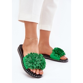 Flip -flops pentru femei decorate cu flori verzi verde