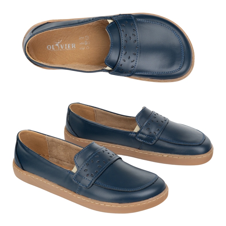 Olivier Barefoot Inga Femei Loafers cu un albastru larg din față albastru navy