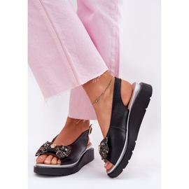 Zazoo Sandale de piele pentru femei pe pană negru Zazoo Sandale de piele pentru femei pe pană negru