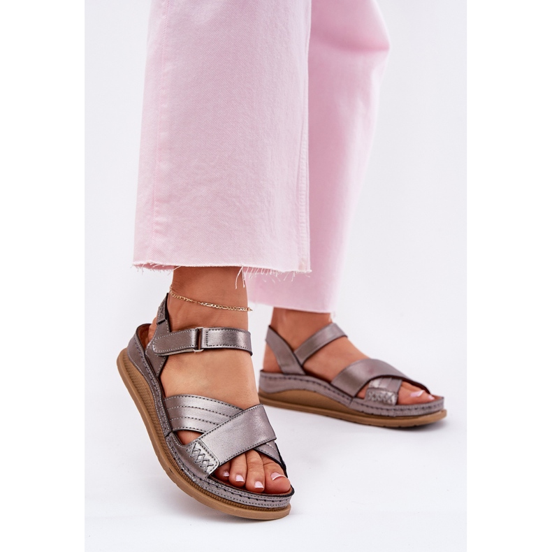 Sandale din piele pentru femei pe platforma de grafit Maciejka L7064-35 gri