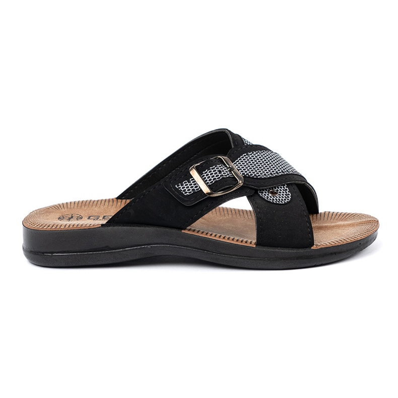 Shelvt Papuci pentru bărbați negri cu catarame negru