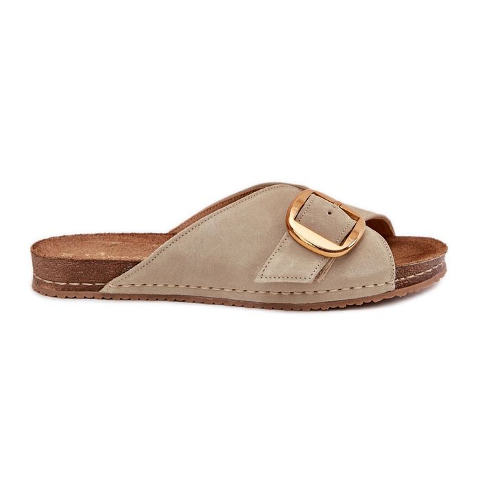 Flip-flops din piele cu o clemă aurită Maciejka 07000-22 Pistachio verde