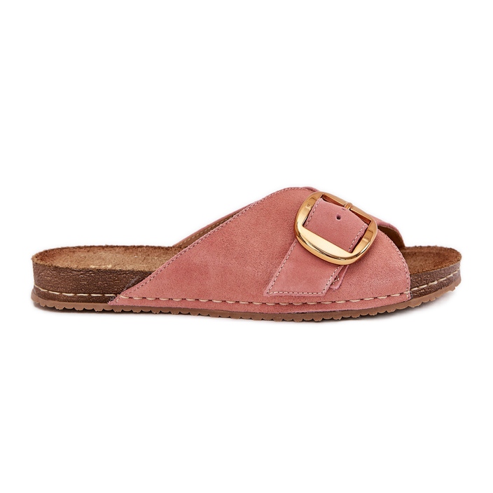 Flip-flops din piele cu o clemă aurii Maciejka 07000-15 roz