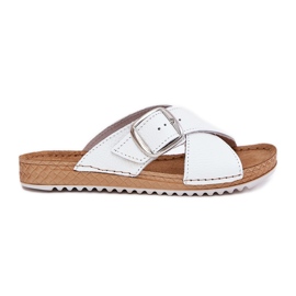 Papuci din piele pentru femei cu Inblu Vo0004gu Buckle White alb Papuci din piele pentru femei cu Inblu Vo0004gu Buckle White alb