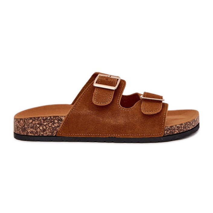 Boto Flip -flops pentru femei cu cleme de aur și cusături de luna de cămară maro