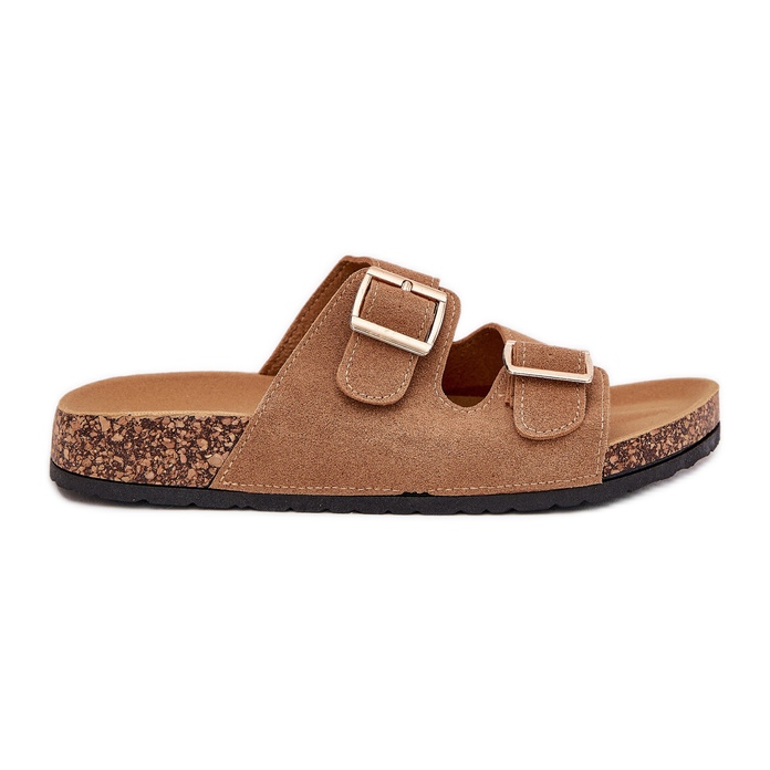 Boto Flip -flops pentru femei cu cleme aurii și lunar maro deschis