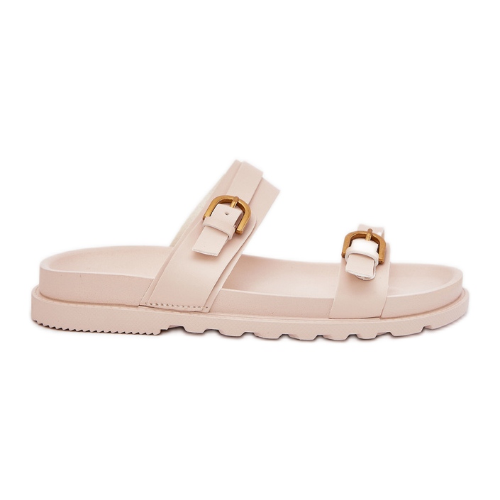 Boto Flip -flops pentru femei cu dungi și cleme aurii ușoare Selana Beige Beige bej