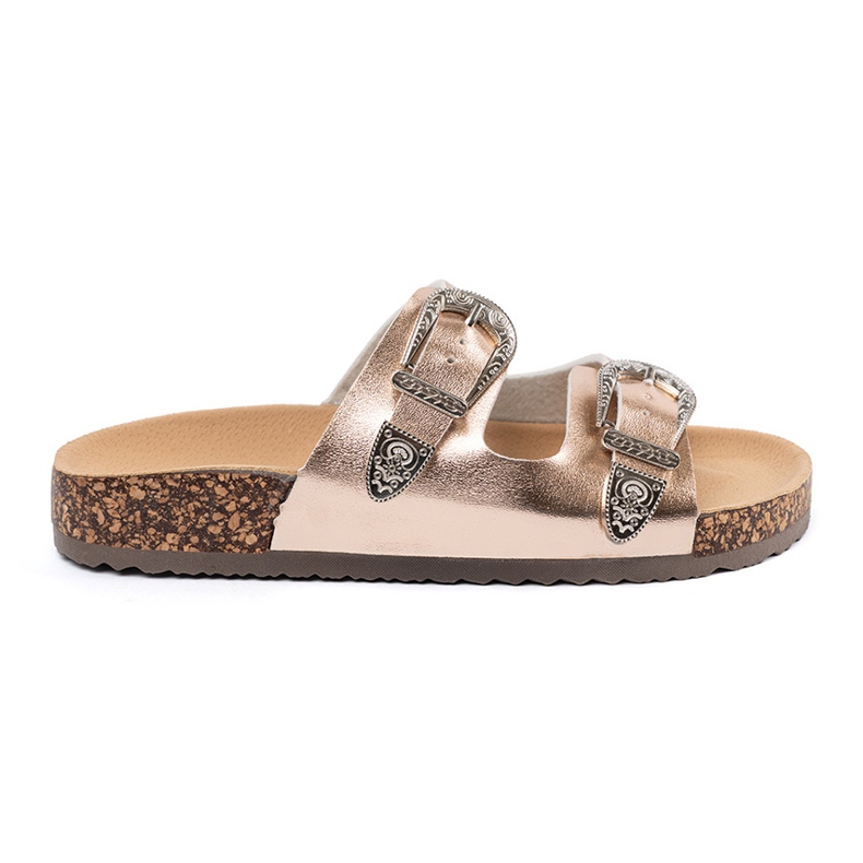 Shelvt Flip -flops auriu cu catarame de aur