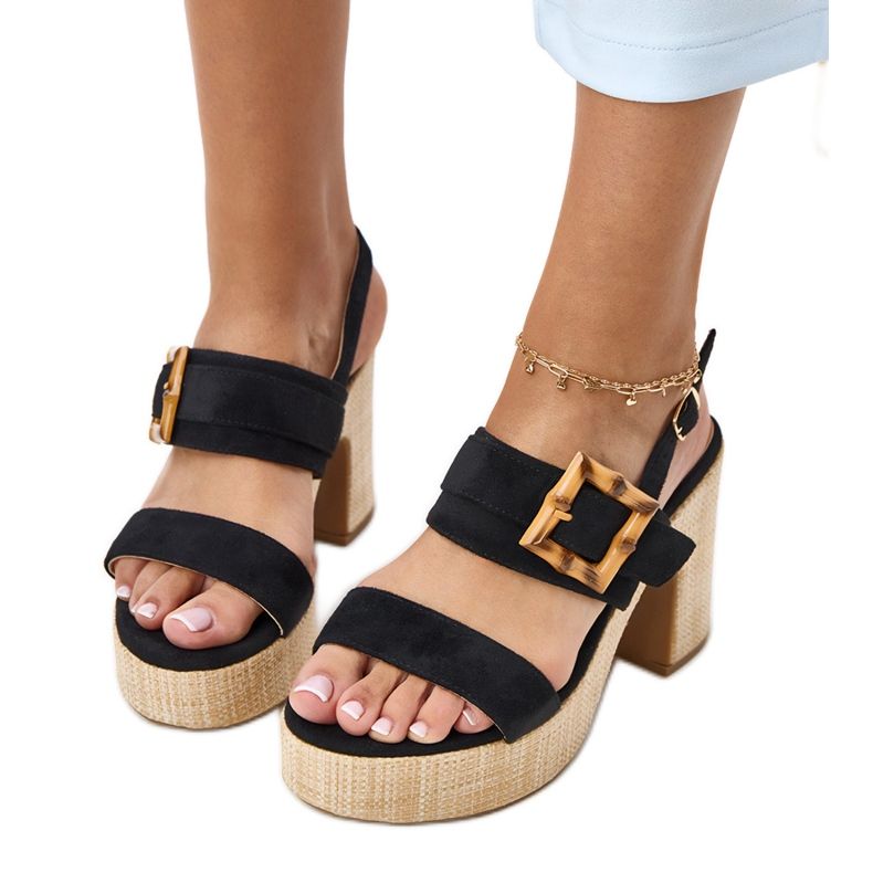 Sandale negre pe postul decorat cu clemă Eleva negru Sandale negre pe postul decorat cu clemă Eleva negru