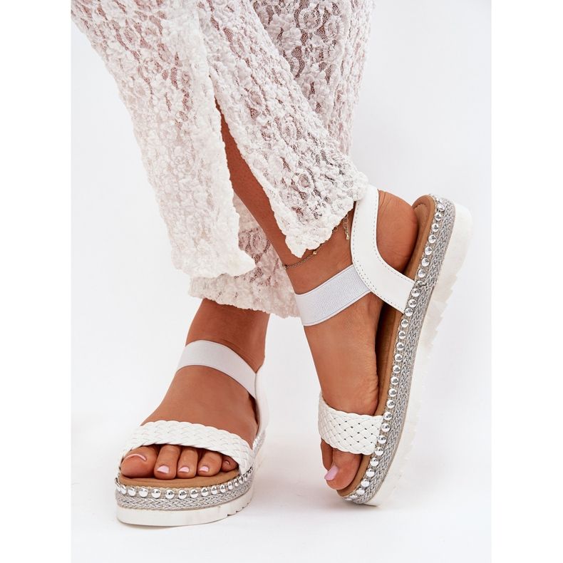Boto Sandale pentru femei cu împletitură pe platforma decorată White Velara alb