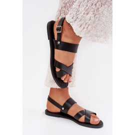 Boto Sandale plate pentru femei cu piele ecologică Black Calira negru