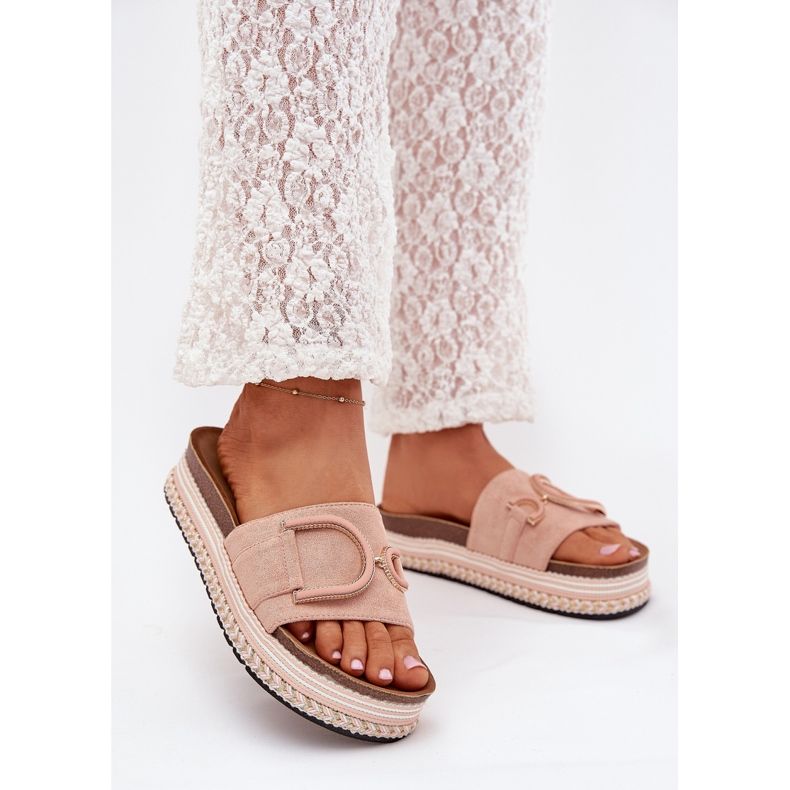 Boto Flip -flops pentru femei pe platformă cu un ornament roz Daphira