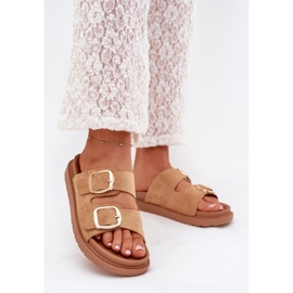 Boto Flip -flops -uri pentru femei pe platformă cu catarame de aur Veren Camel maro