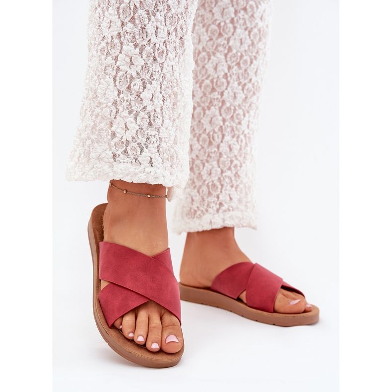 Boto Papuci pentru femei cu piele ecologică Burgundy Lorana roșu