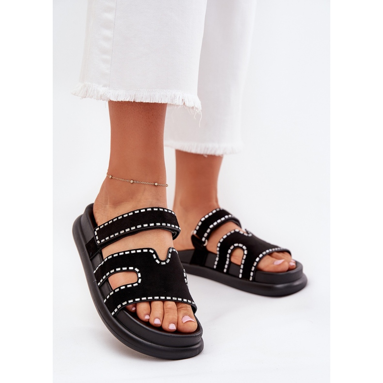 Boto FLIP -uri pentru femei cu decorare pe platforma Black Dlyna negru