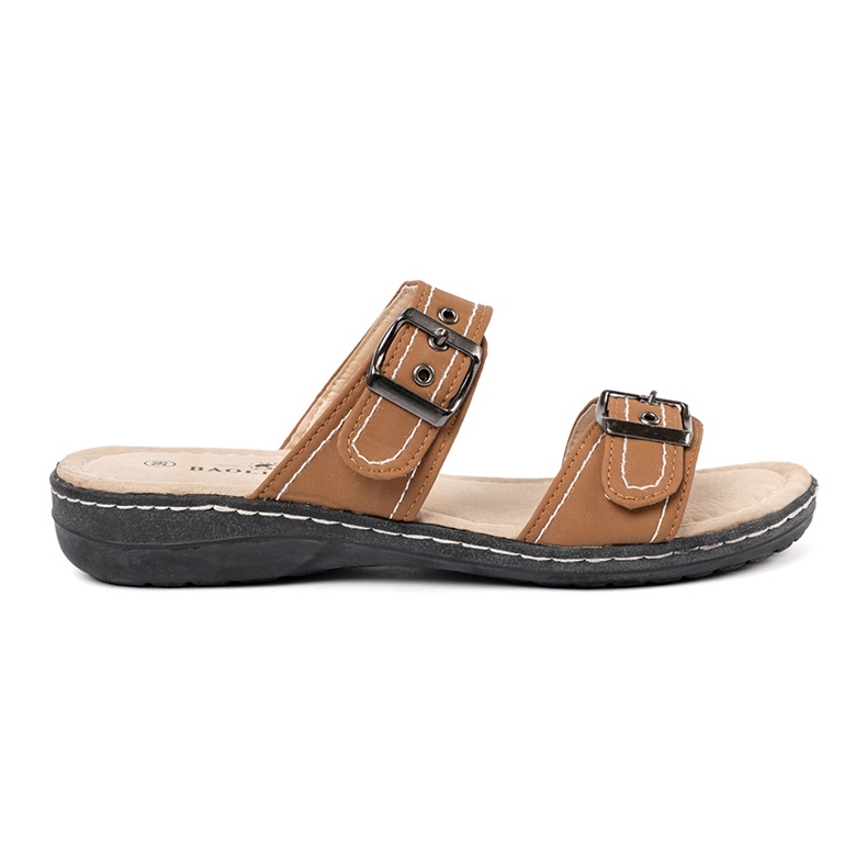 Shelvt Papuci pentru femei maro cu catarame de argint Shelvt Papuci pentru femei maro cu catarame de argint