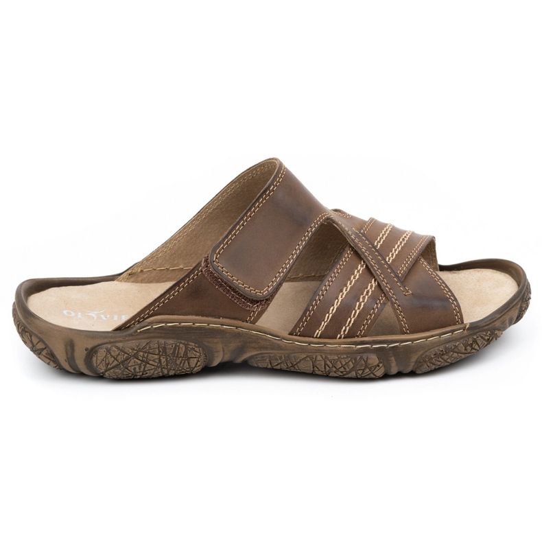 Olivier Papuci din piele pentru bărbați 680mA maro închis Olivier Papuci din piele pentru bărbați 680mA maro închis