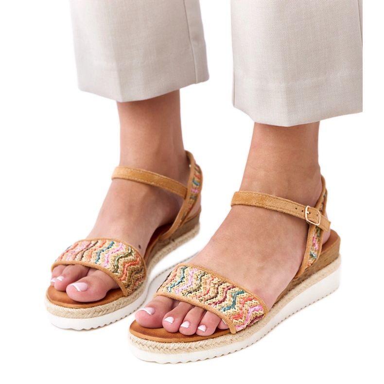 Sandale de croșetat maro pe pană Versala