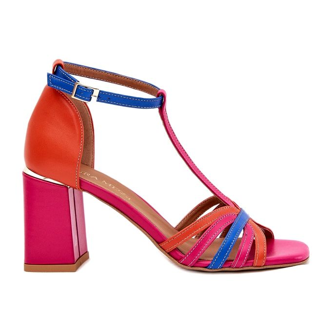 Sandale de piele pentru femei pe Laura Messi 2879 Post Multicolor roz