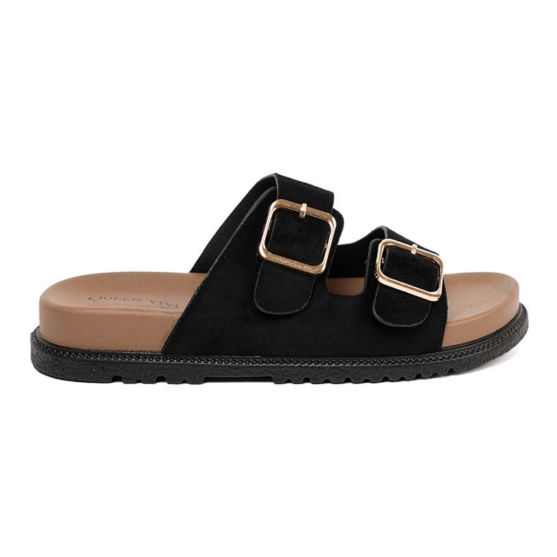 Shelvt Flip -flops pentru femei negre cu catarame aurii negru