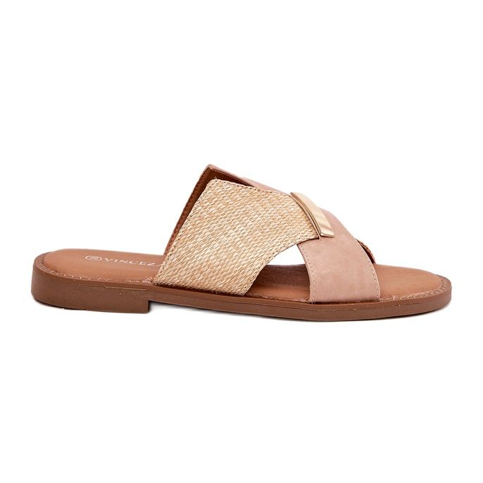 Tocuri plate pentru femei cu un Vinceza decorativ 17385 bej
