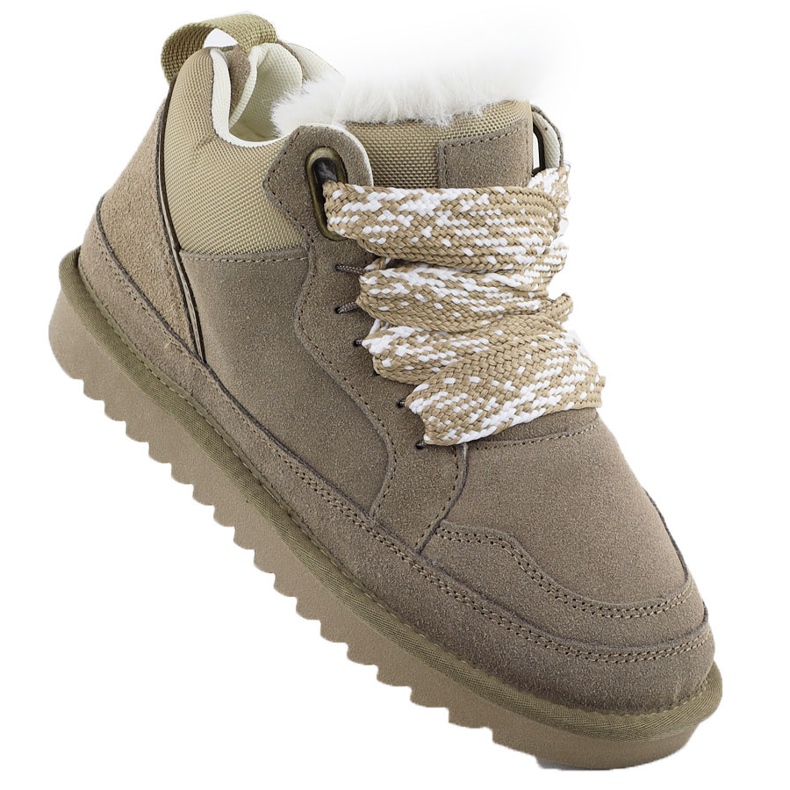 Cizme de piele pentru femei adidași izolați cu blană bej Vinceza 97963