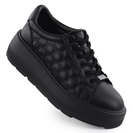 Pantofi de piele pentru femei adidași matriți pe platformă Czarne Filippo DP7285 negru