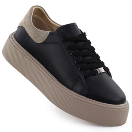 Pantofi sport din piele pentru femei pe platformă Czarne Filippo DP6119 negru