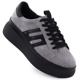 Pantofi pentru femei adidași pe o talpă groasă gri Filippo DP7175