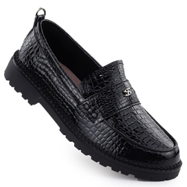 Pantofi de piele pentru femei Varnished Loafers Kroko Black Filippo DP7409