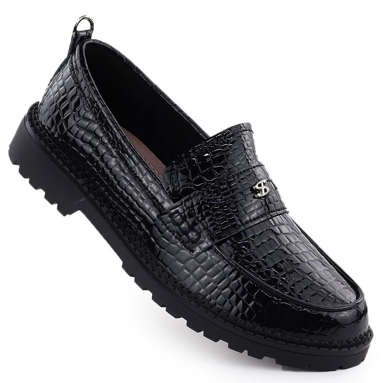 Pantofi de piele pentru femei Varnished Loafers Kroko Black Filippo DP7409