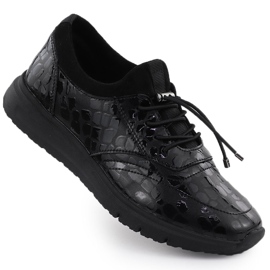 Încălțăminte din piele pentru femei din piele, Kroko Black Filippo DP7117 negru