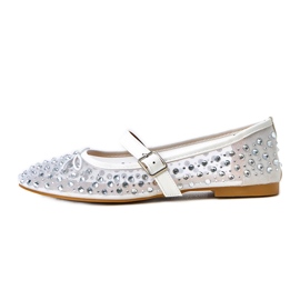 Balerine cu plasă albă cu cristale elastice