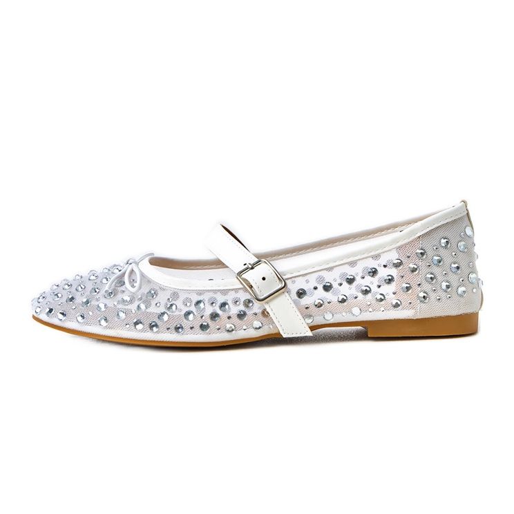 Balerine cu plasă albă cu cristale elastice