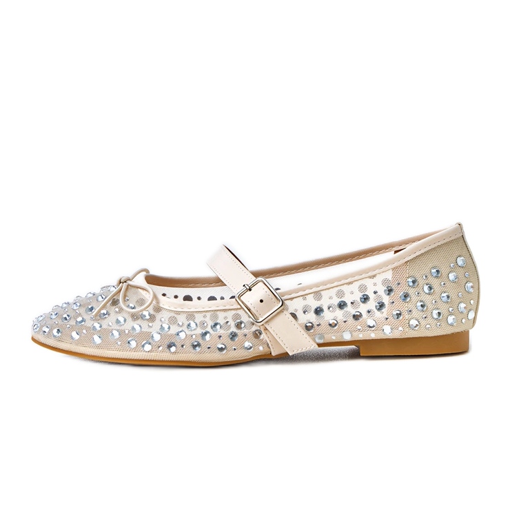 Balerine cu ochiuri bej cu cristale elaaside