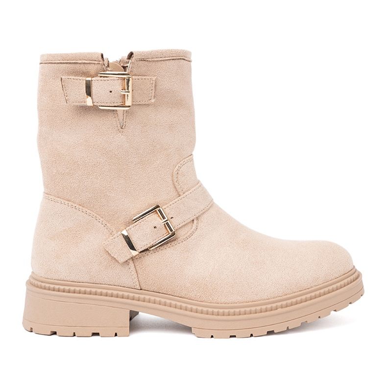 Shelvt Cizme elegante jsnobeżowe cu catarame decorative Shelvt Cizme elegante jsnobeżowe cu catarame decorative